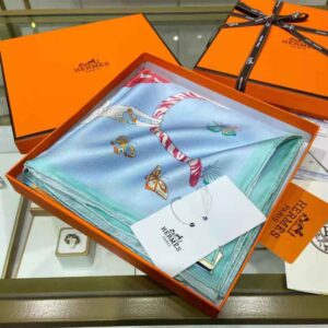 KHĂN Hermes Women Hermes Story Scarf 90 in Silk Twill with Hand-Rolled Edges-Blue