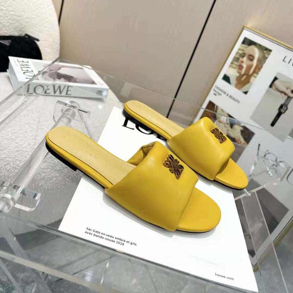 DÉP Loewe Women Anagram Padded Slide in Lambskin-Yellow
