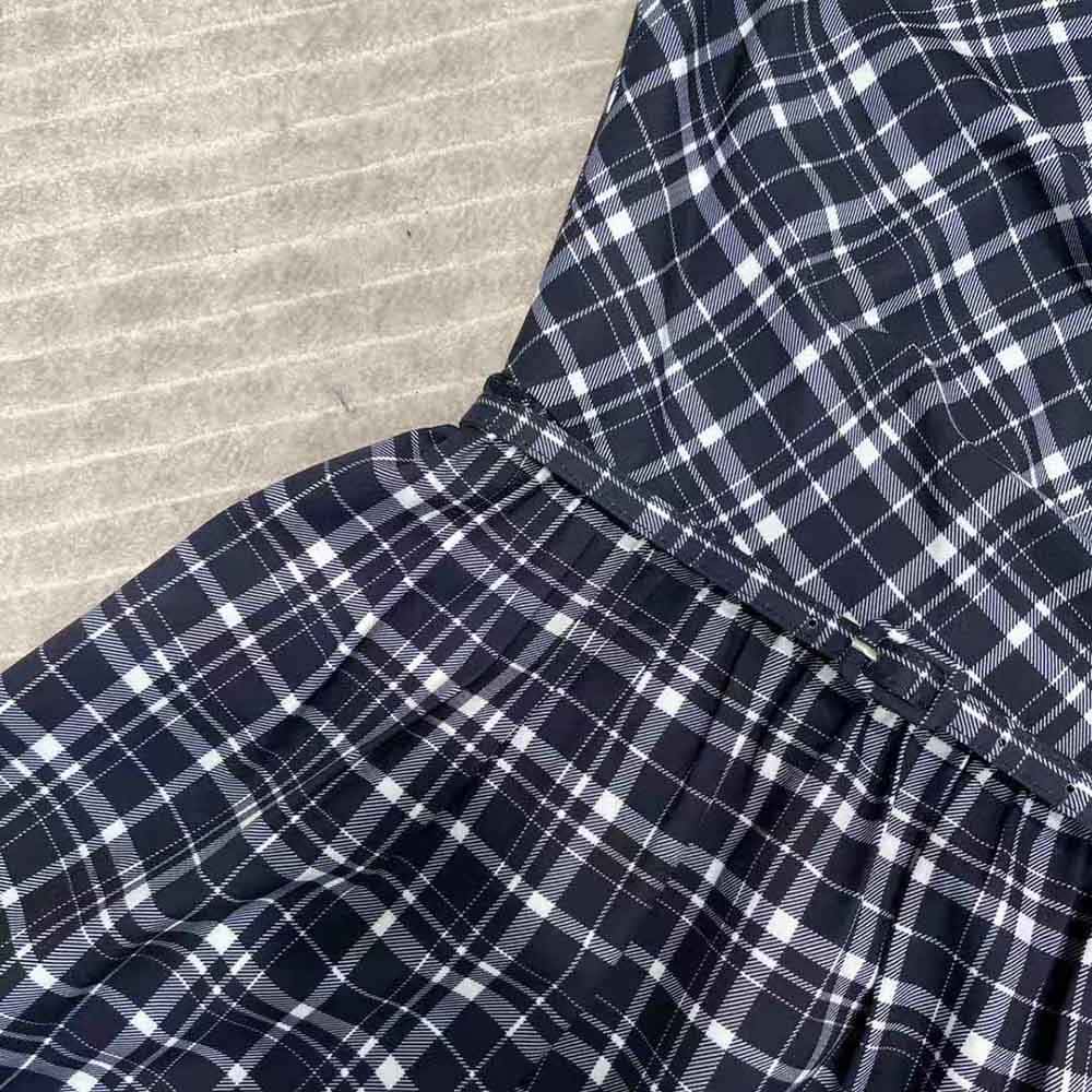 Váy Dior Women Short Wrap-Over Dress Navy Blue Check’n’Dior Pop Wool Twill