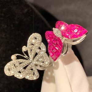 Nhẫn Van Cleef & Arpels 2 butterflies ruby diamond vàng trắng 18K