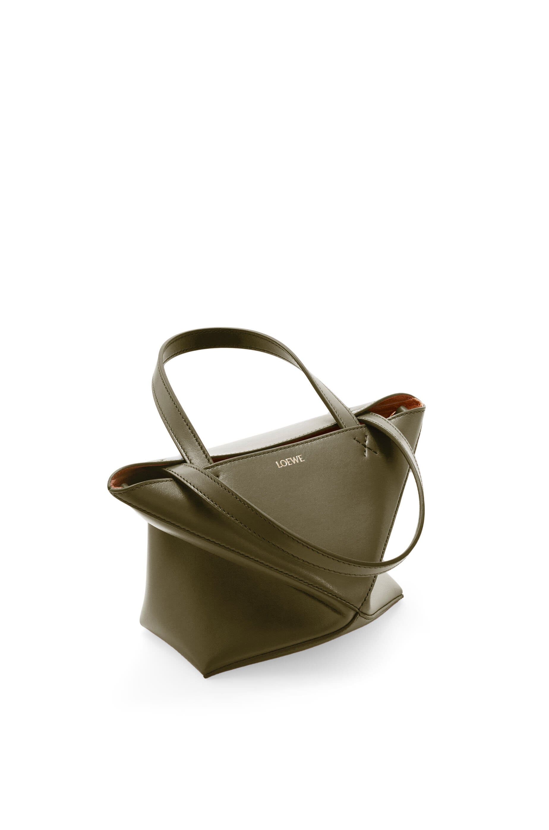 Túi LOEWE Mini Puzzle Fold Tote in shiny calfskin olive