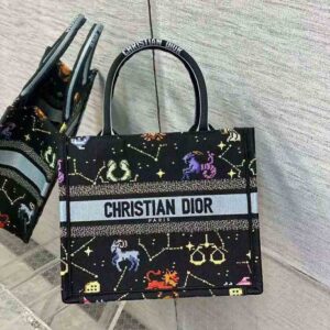 TÚI Dior Women Medium Dior Book Tote Black Multicolor Dior Pixel Zodiac Embroidery