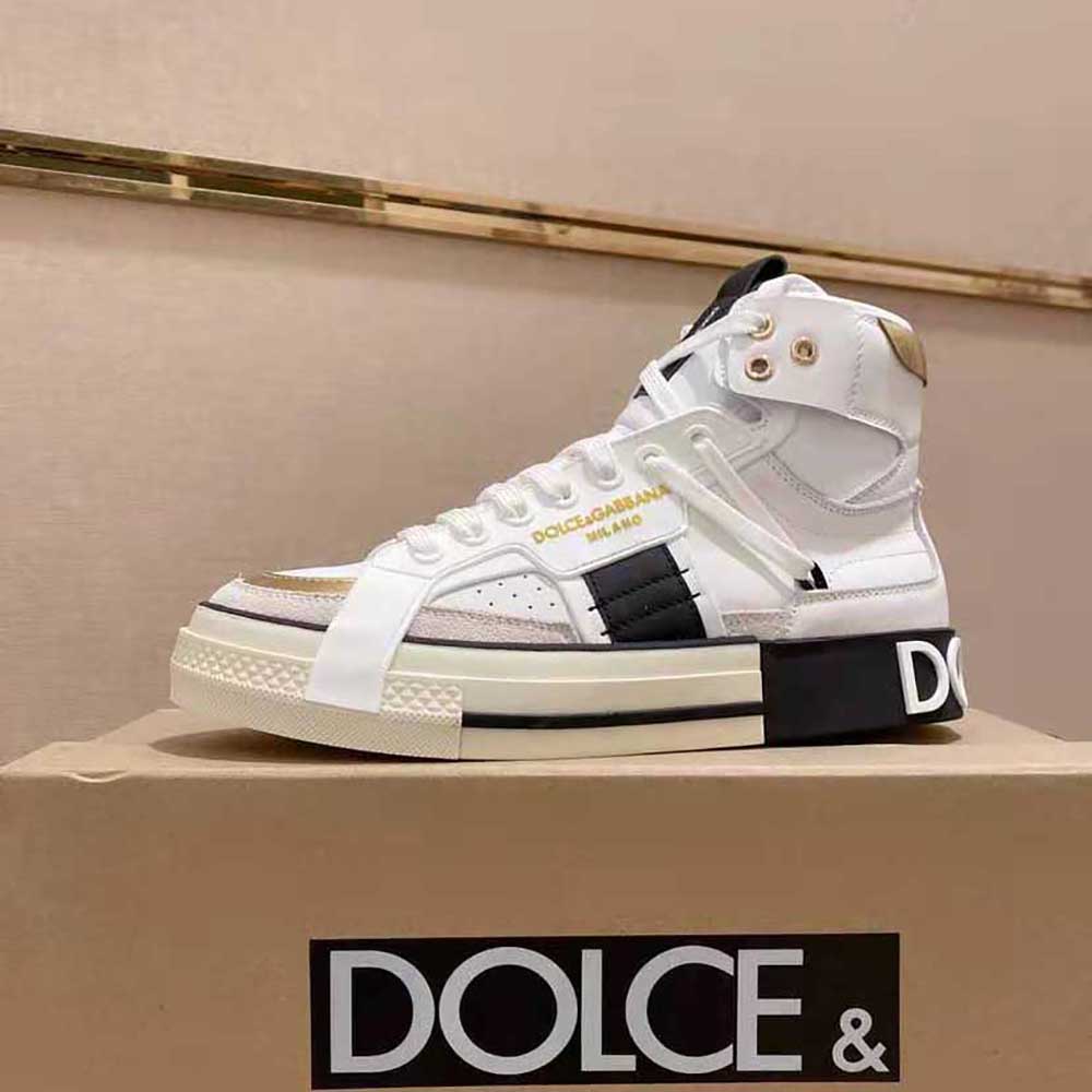 Giày Dolce Gabbana D&G Calfskin  Custom High-Top Sneakers with  Contrasting Details-White