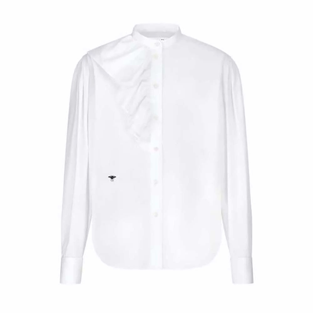 ÁO Dior Women Blouse with Ruffles White Cotton Poplin