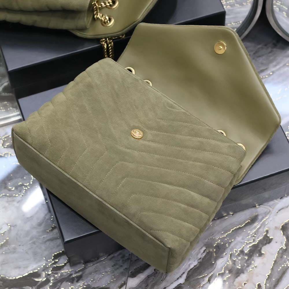TÚI aint Laurent YSL Women Loulou Medium in Quilted “Y” Suede-Green