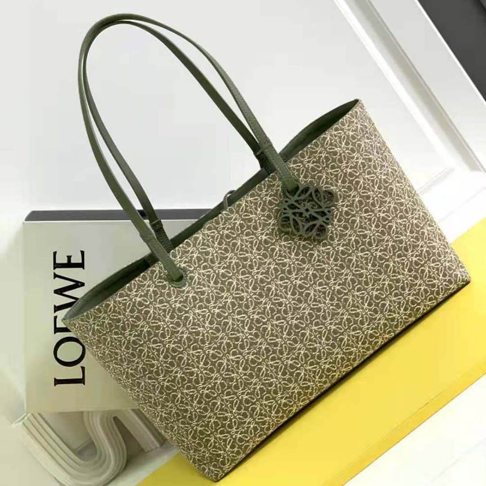 TÚI Loewe Women East West Tote Bag in Anagram Jacquard and Calfskin-Green