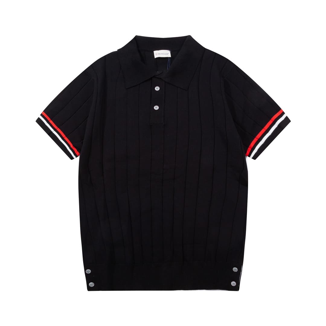 ÁO MONCLER POLO SHIRT BLACK MÀU ĐEN DỆT KIM