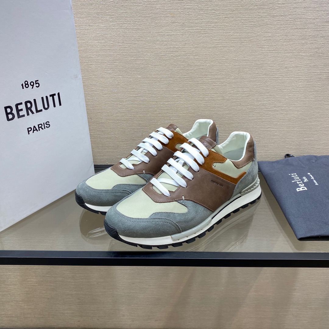 GIÀY BERLUTI Leather and Suede Brown Grey Sneaker shoes