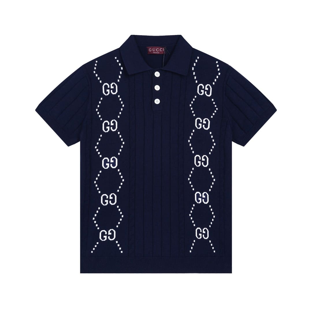 ÁO GUCCI POLO SHIRT INTARSIA BLUE MÀU XANH DỆT KIM