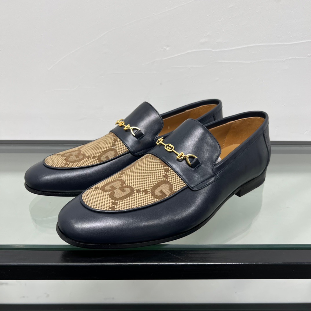 GIÀY GUCCI GG LEATHER AND CANVAS LOGO LOAFER SHOES