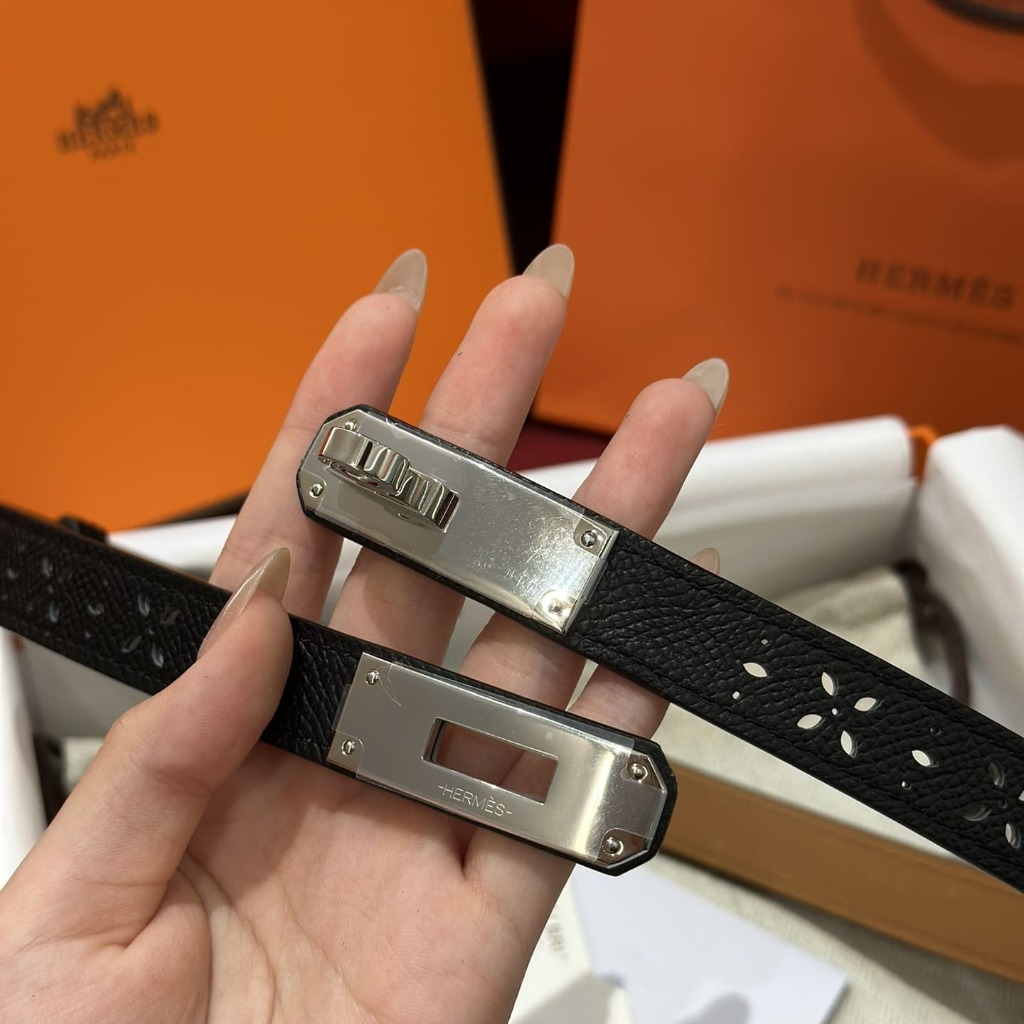 DÂY LƯNG HERMES Calfskin and Silver Buckle