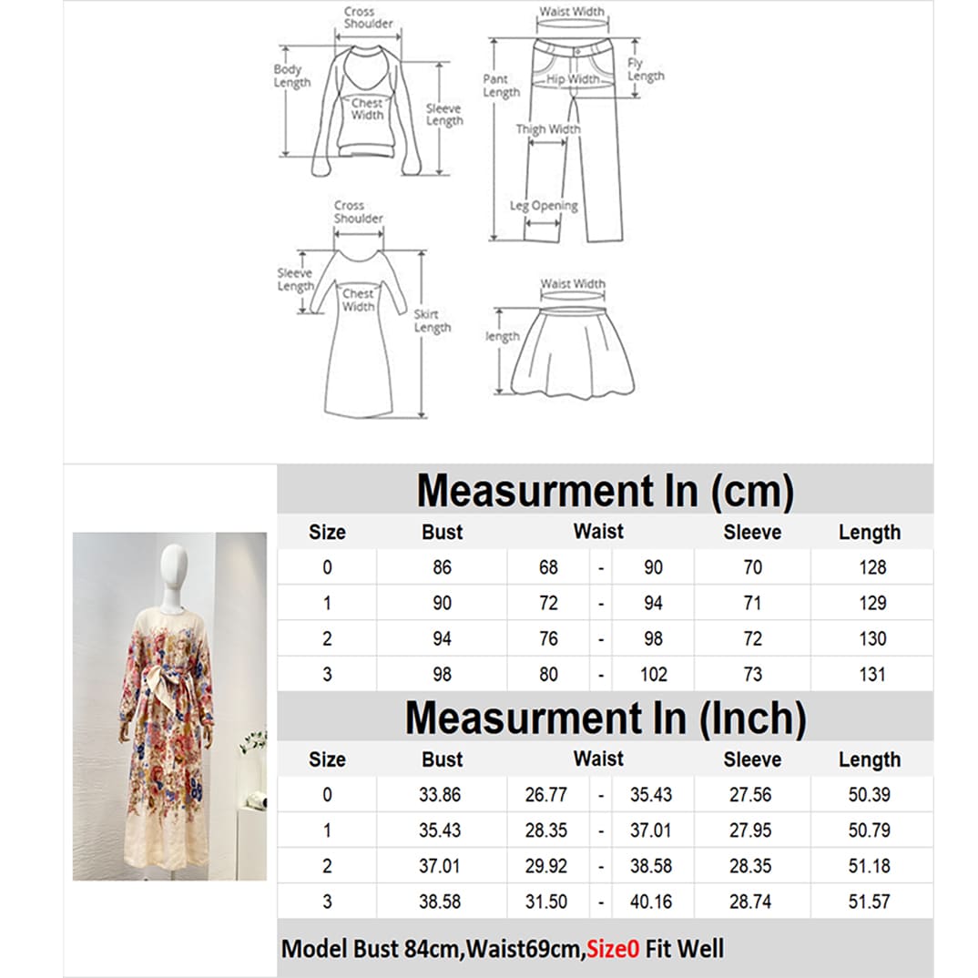 VÁY ZIMMERMANN Beige Floral Print Long Sleeve Belt Midi DressHigh Classy