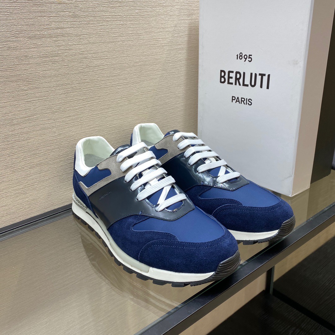 GIÀY BERLUTI Leather and Suede Blue Grey Sneaker shoes