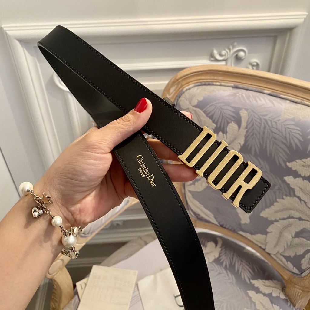DÂY LƯNG DIOR Calfskin and Gold Buckle