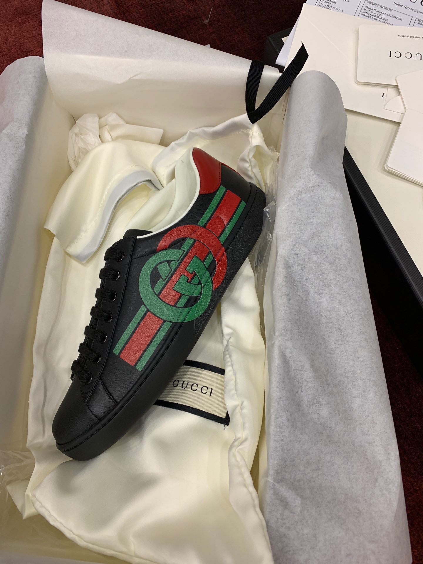 GIÀY GUCCI Leather Ace Sneakers Interlocking GG Black