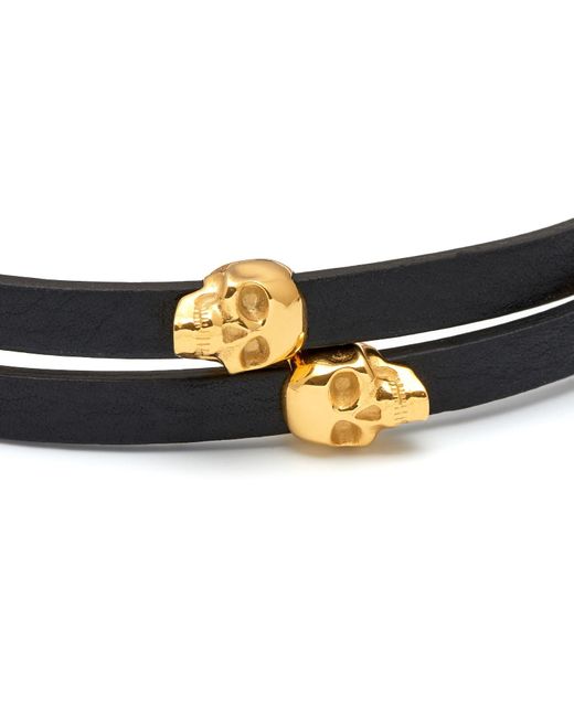 Northskull Atticus Skull Double Wrap Bracelet In Black & Gold