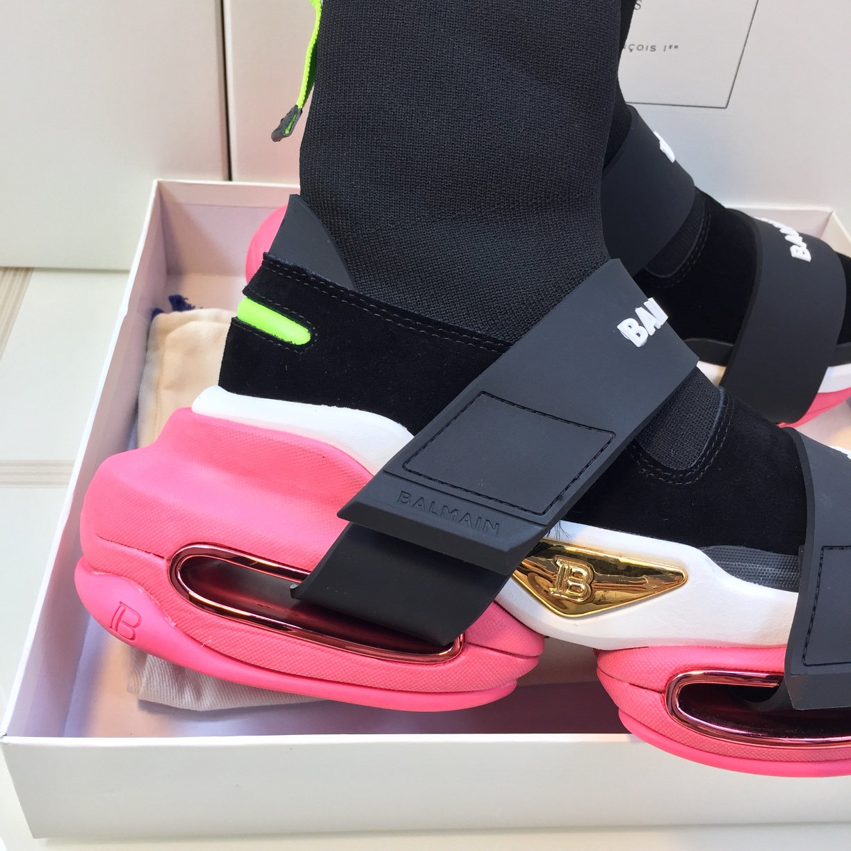 GIÀY BALMAIN BLACK PINK HIGH TOP SNEAKERS