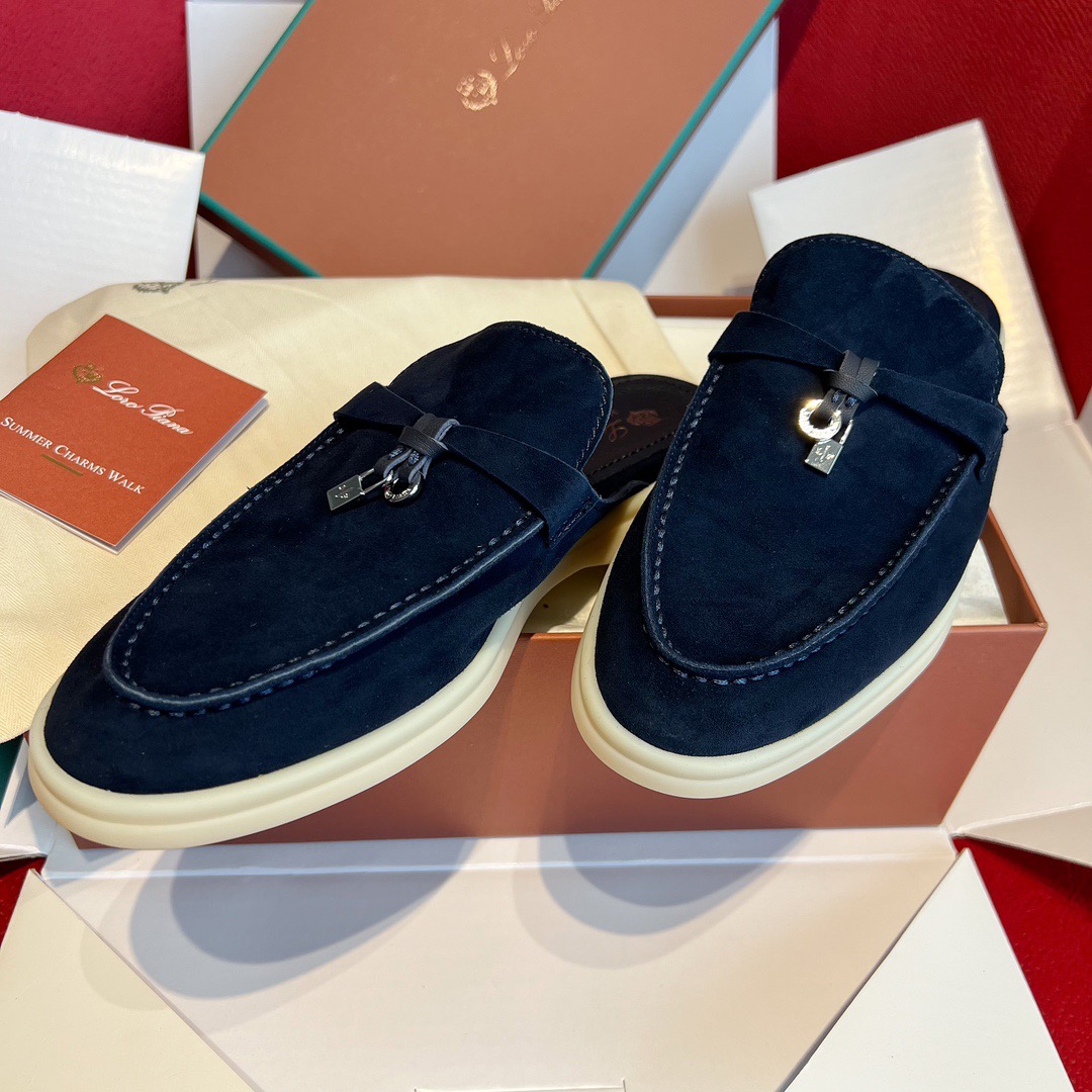 GIÀY LORO PIANA SLIDER BLUE SUEDE LEATHER