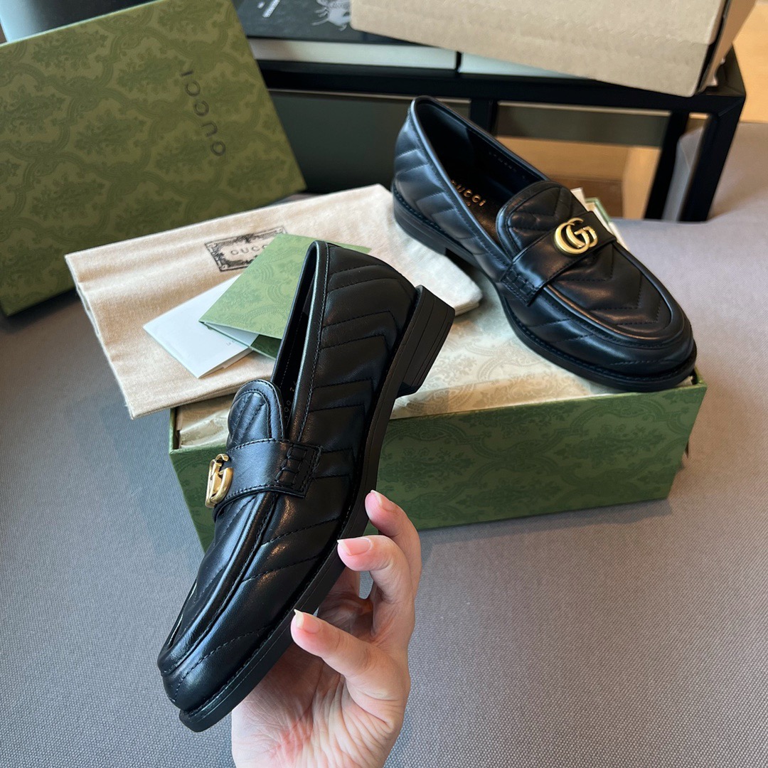 GIÀY GUCCI GG LEATHER LOGO LOAFER SHOES