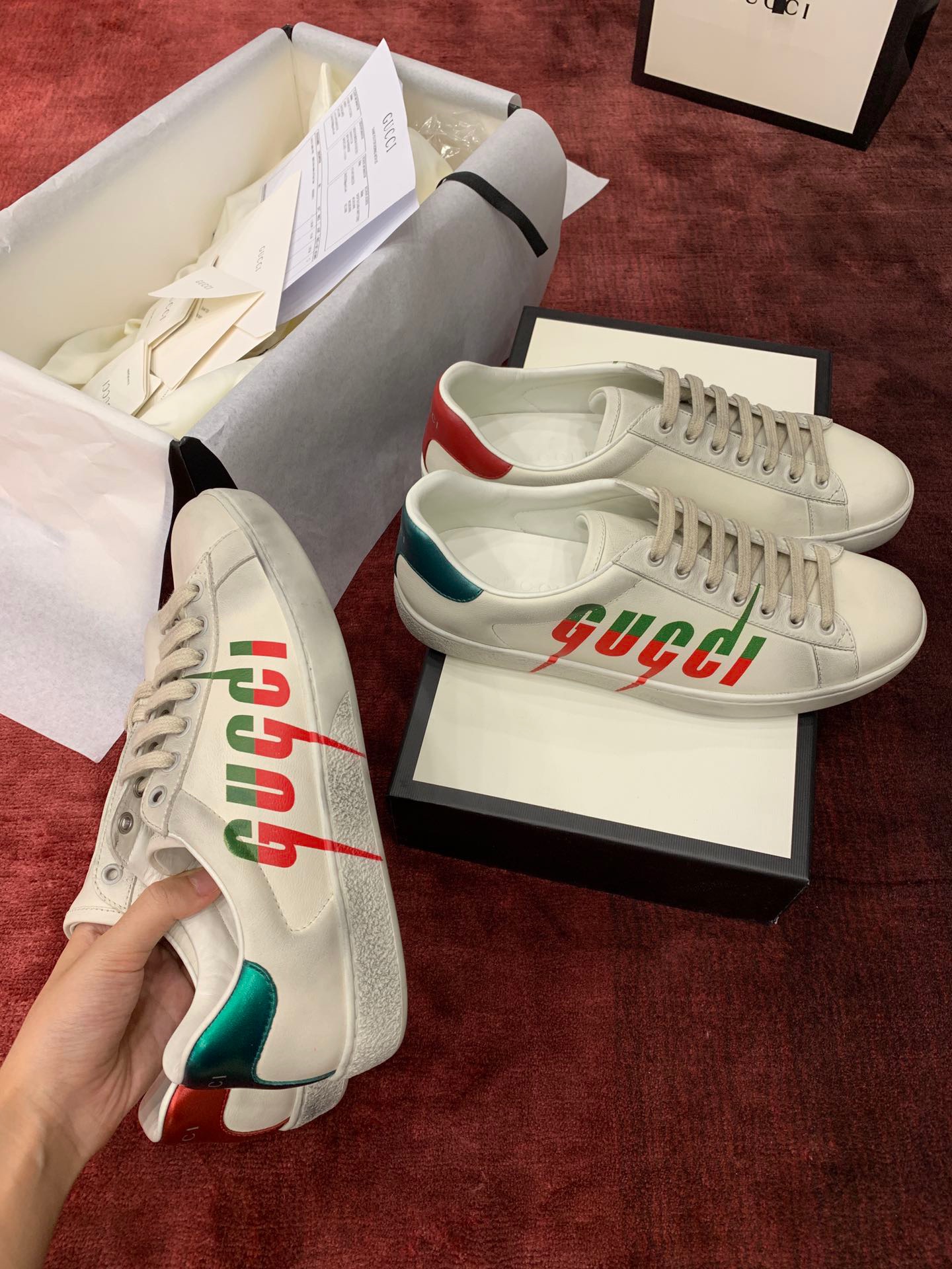 GIÀY GUCCI Leather Ace Sneakers Blade White