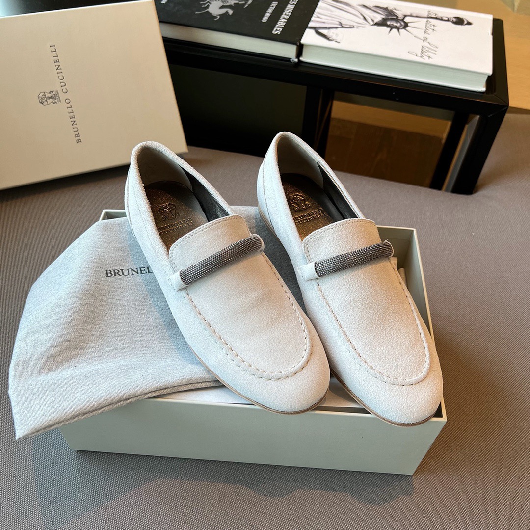 GIÀY BRUNELLO CUCINELLI white suede loafer