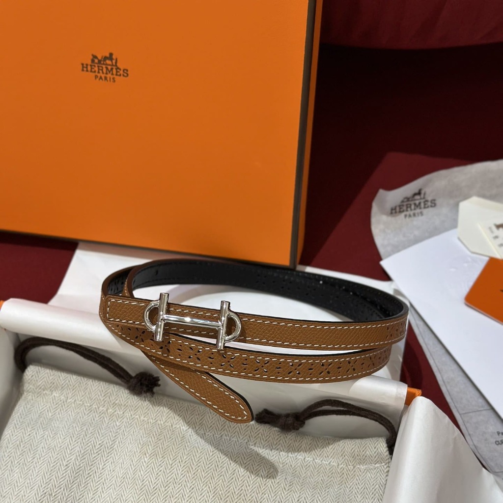 DÂY LƯNG HERMES Calfskin and Silver Buckle