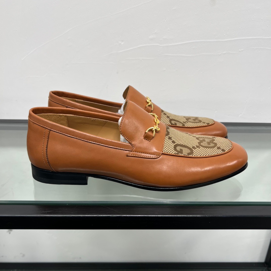 GIÀY GUCCI GG LEATHER AND CANVAS LOGO LOAFER SHOES