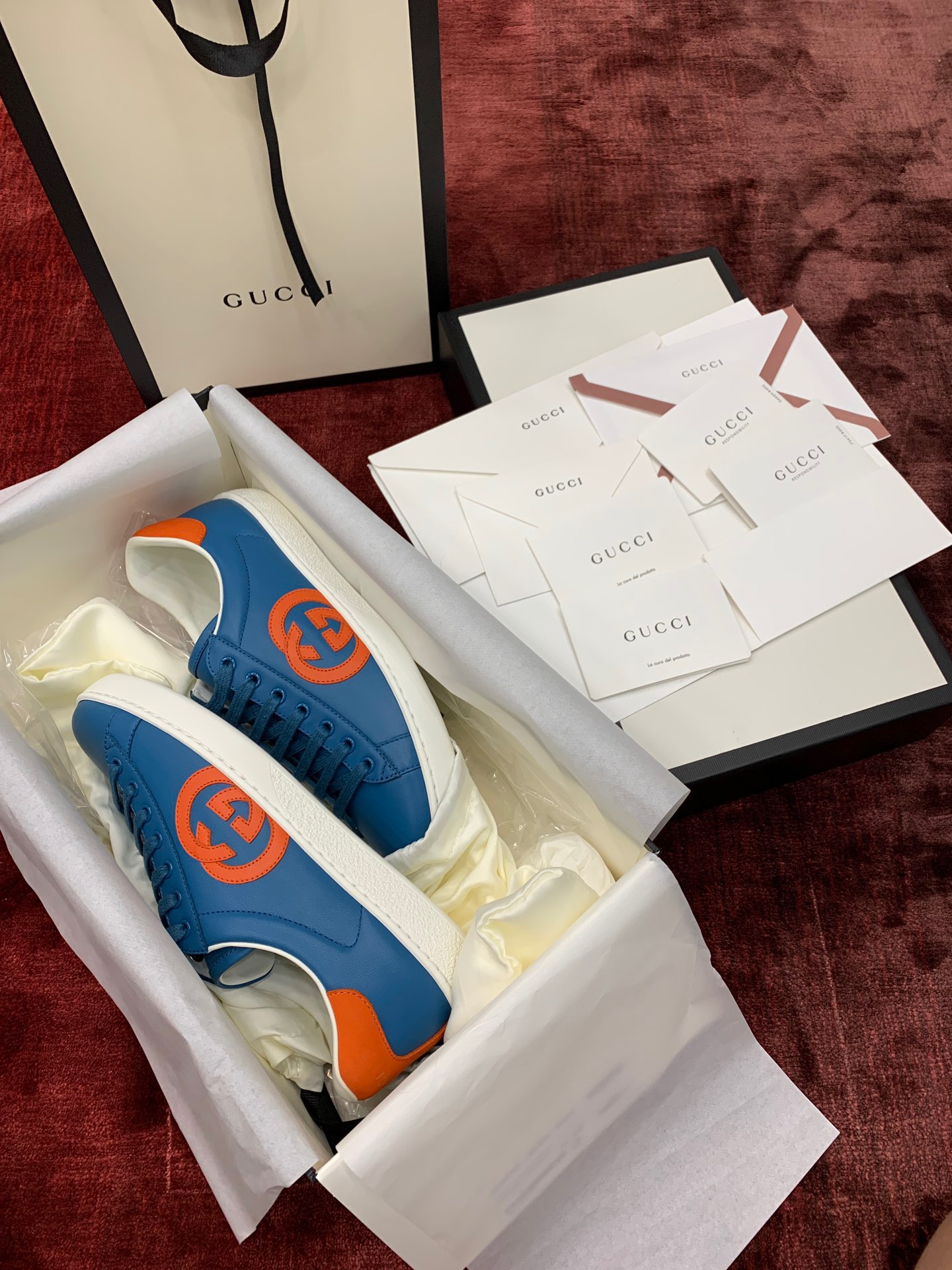 GIÀY GUCCI Leather Ace Sneakers Interlocking GG Blue
