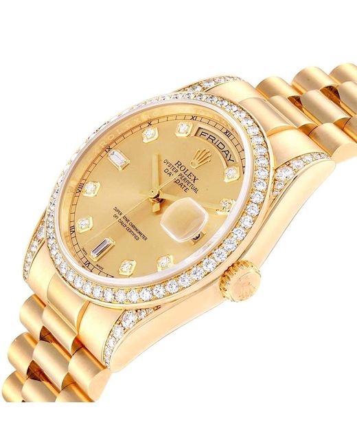 ĐỒNG HỒ ROLEX Metallic Champagne Diamonds 18k Yellow Gold President Day-date automatic