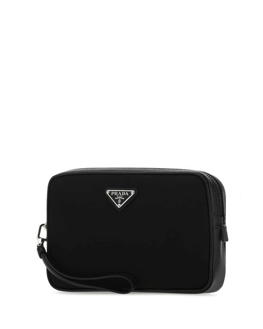 TÚI Prada Black Logo  Plaque Travel Clutch