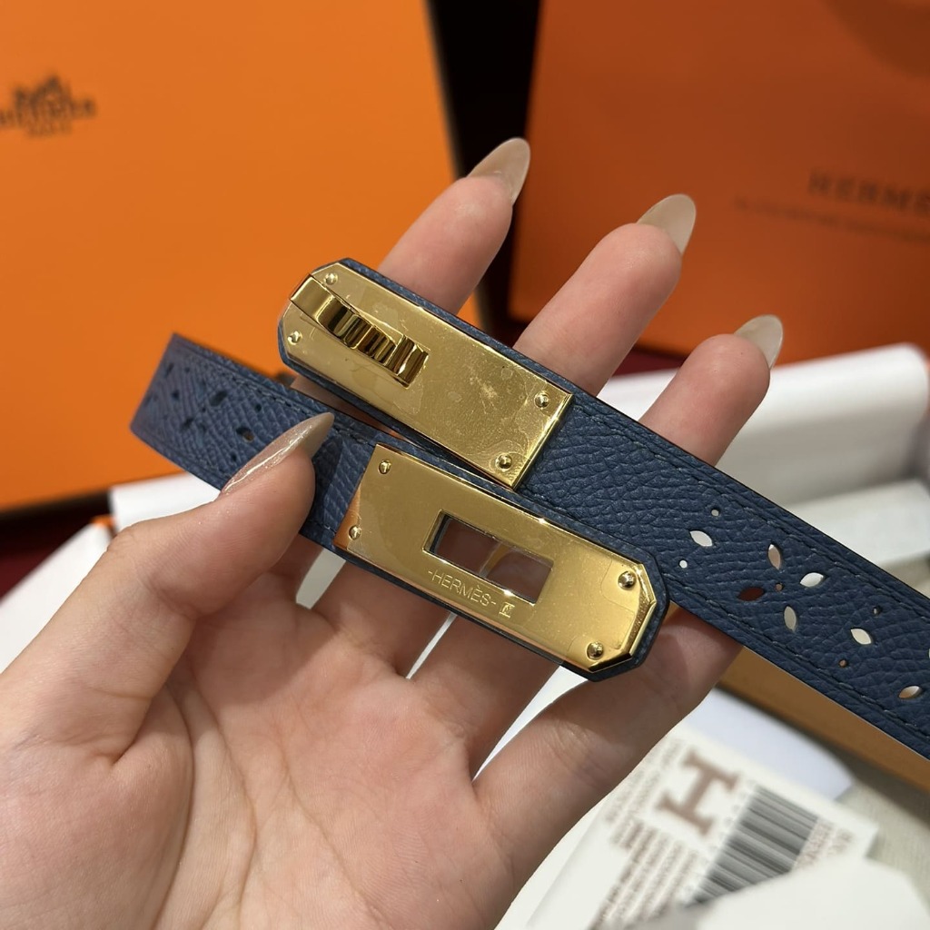 DÂY LƯNG HERMES Calfskin and Gold Buckle