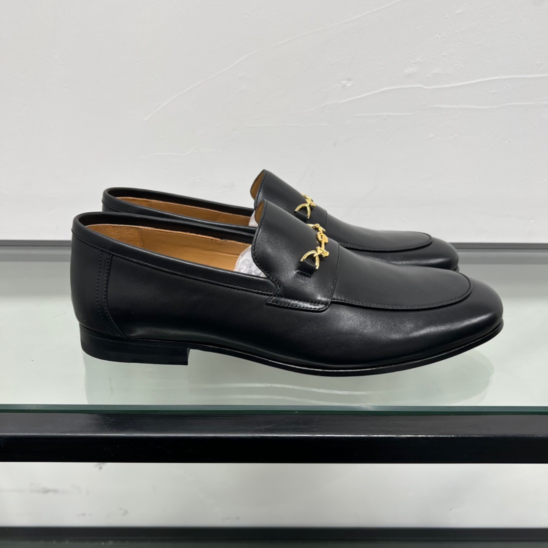 GIÀY GUCCI GG LEATHER  LOGO LOAFER SHOES