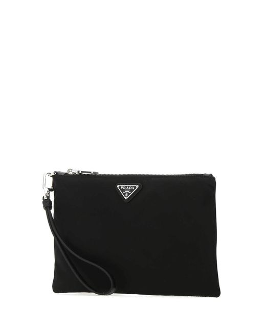 TÚI Prada Black Logo Plaque Pouch