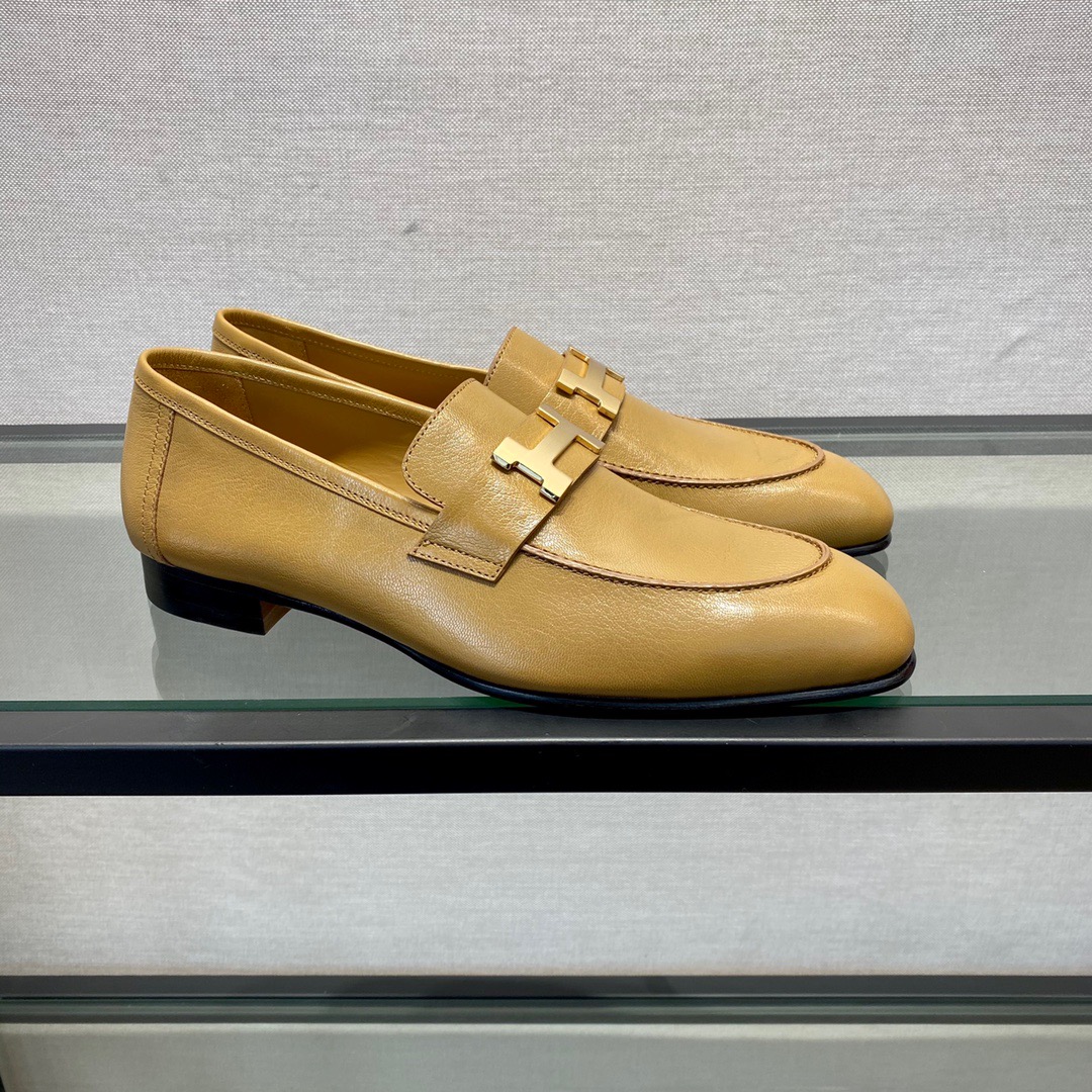 GIÀY HERMES LEATHER BROWN LOAFER SHOES