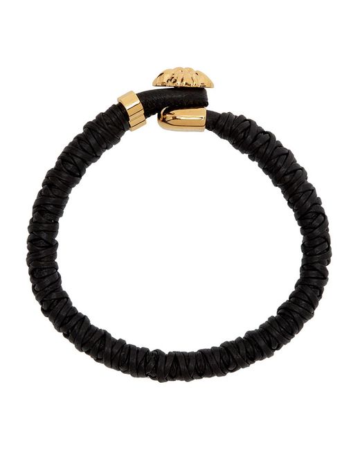 VERSACE Black And Gold Leather Medusa Bracelet