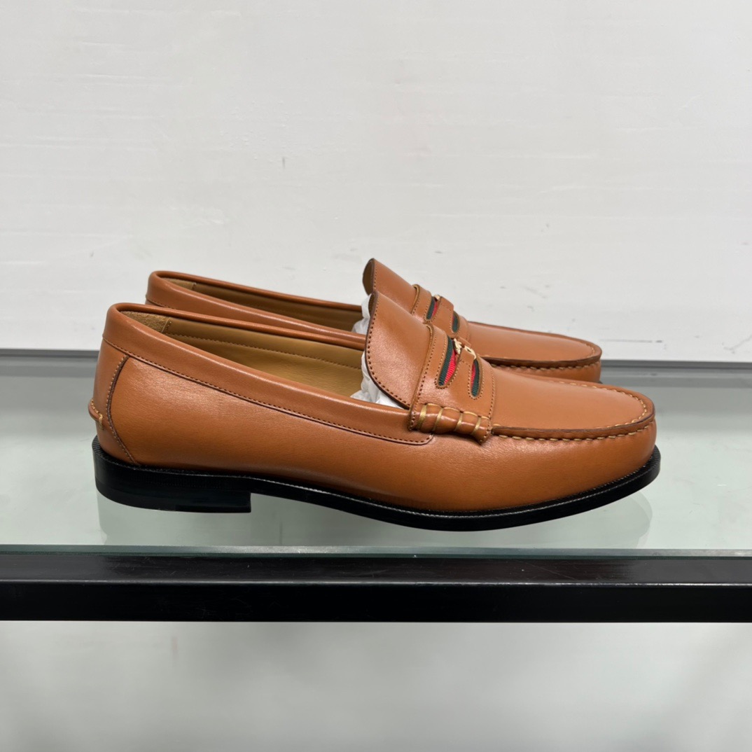 GIÀY GUCCI GG LEATHER  LOGO LOAFER SHOES