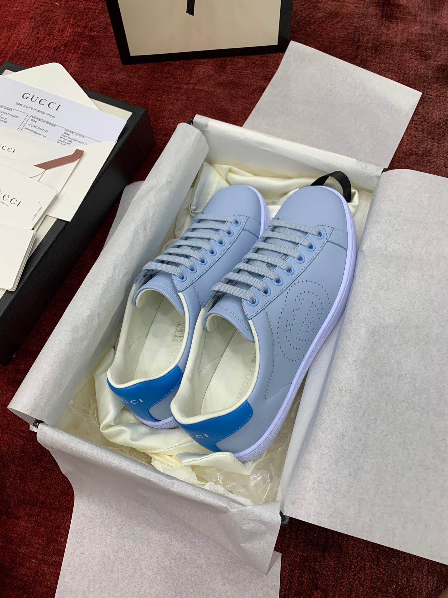 GIÀY GUCCI Leather Ace Sneakers Interlocking GG Blue