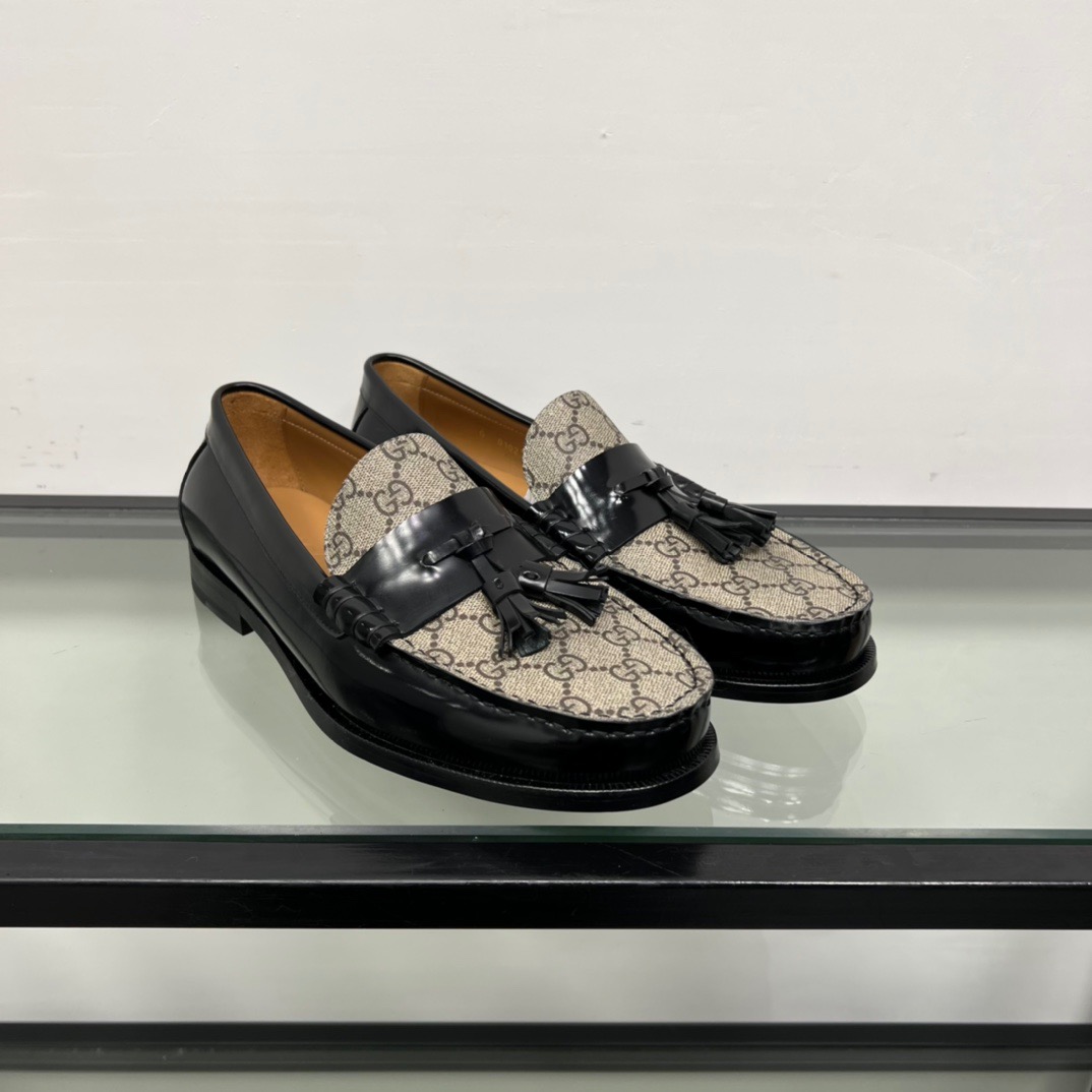 GIÀY GUCCI GG LEATHER BLACK LOAFER SHOES