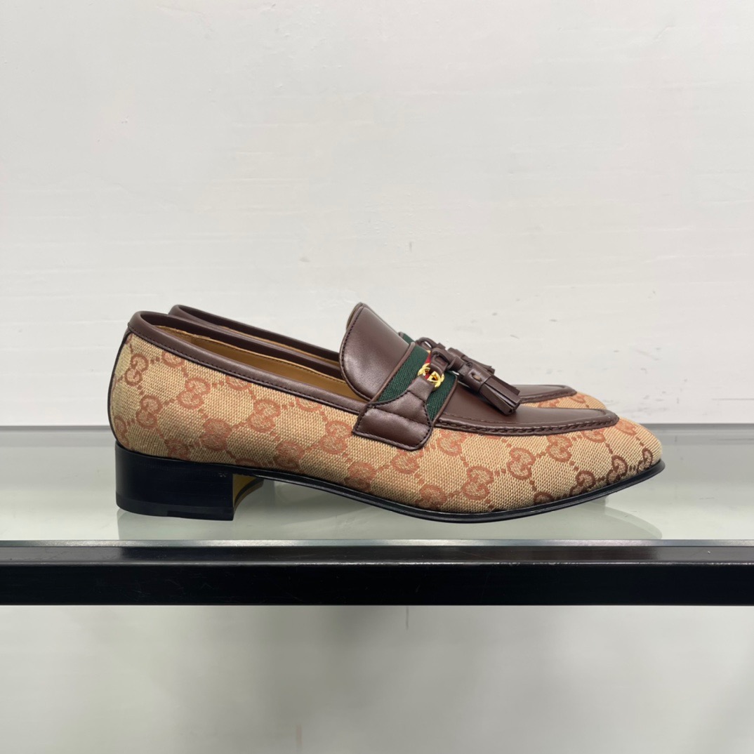 GIÀY GUCCI GG LEATHER AND CANVAS LOGO LOAFER SHOES