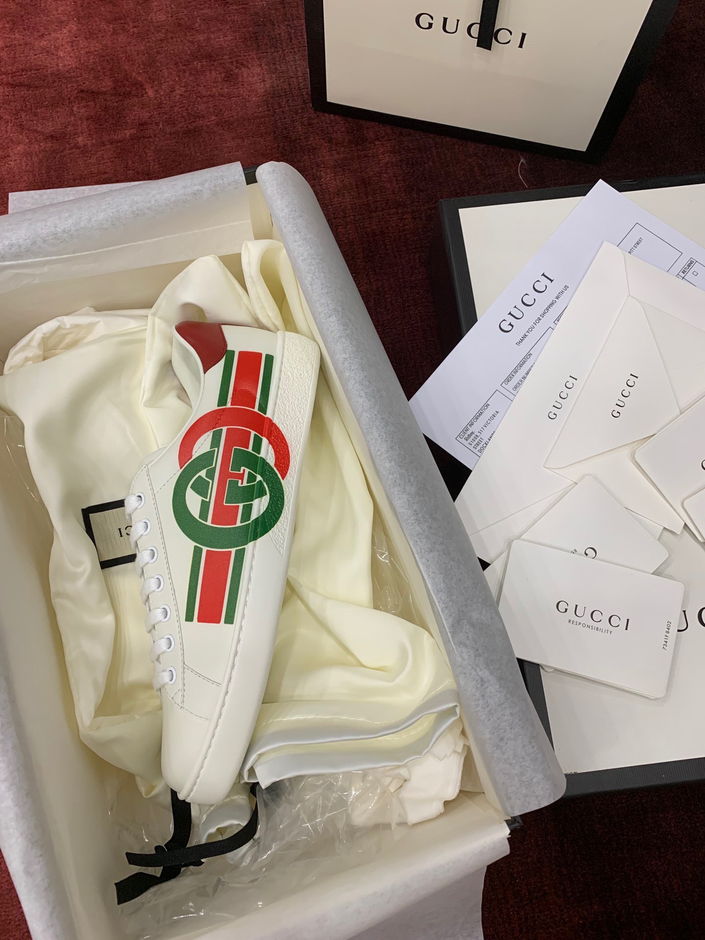 GIÀY GUCCI Leather Ace Sneakers Interlocking GG White