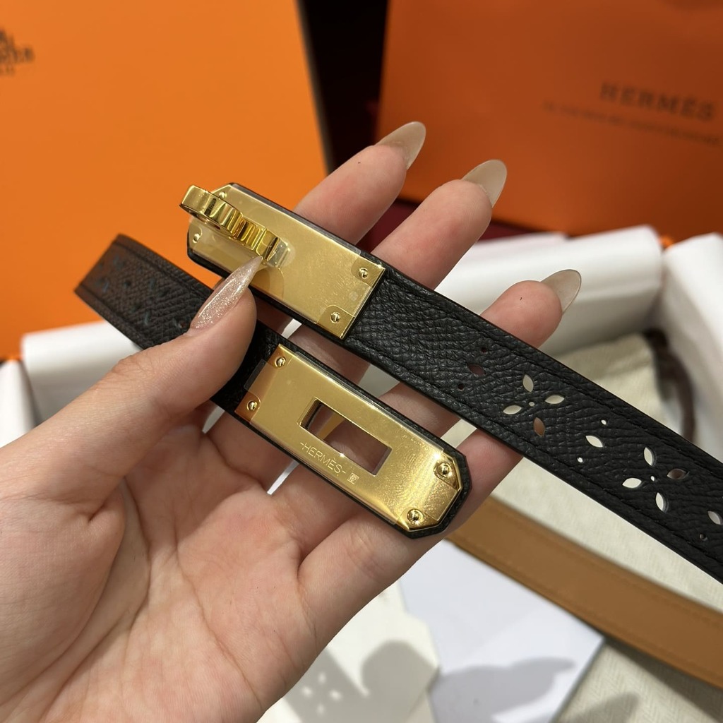 DÂY LƯNG HERMES Calfskin and Gold Buckle