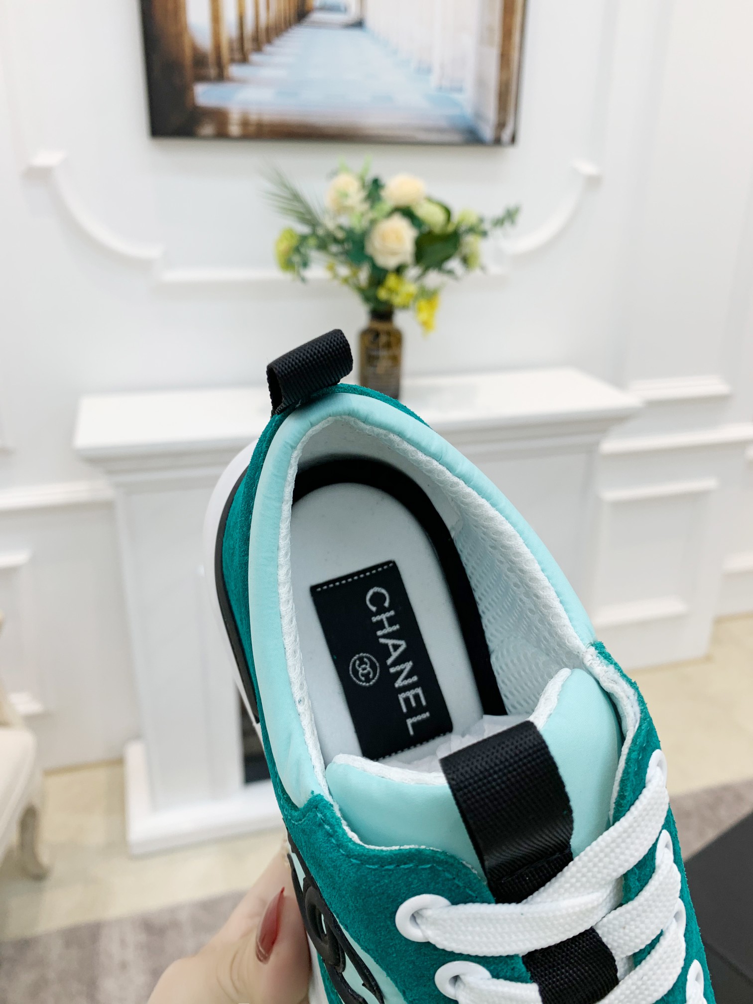 GIÀY CHANEL GREEN SUEDE  LOGO SNEAKERS