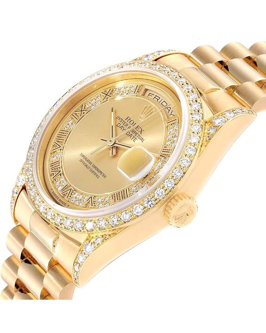 ĐỒNG HỒ ROLEX Metallic Champagne Myriad Diamonds 18k Yellow Gold President Day-dateautomatic