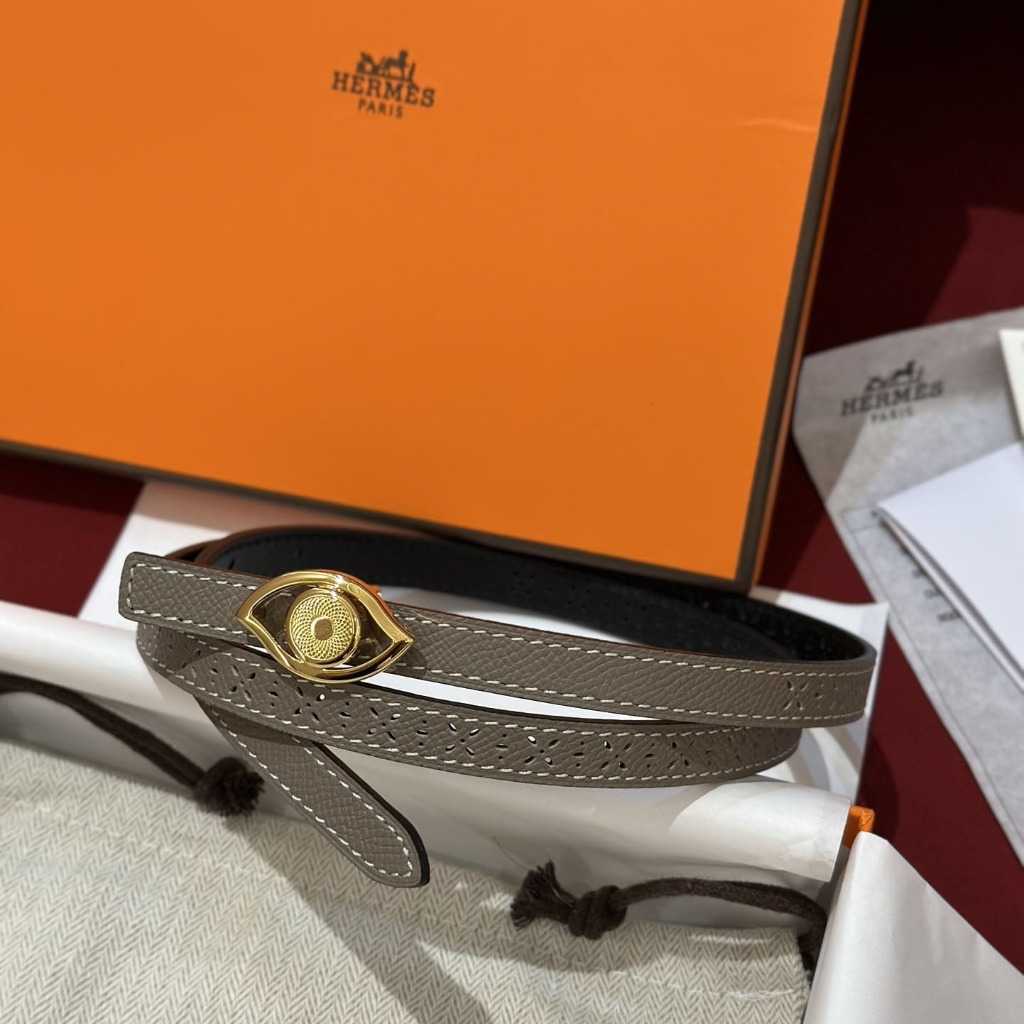 DÂY LƯNG HERMES Calfskin and Gold Buckle