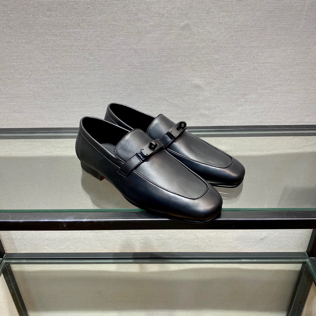 GIÀY HERMES KELLY LEATHER BLACK LOAFER SHOES