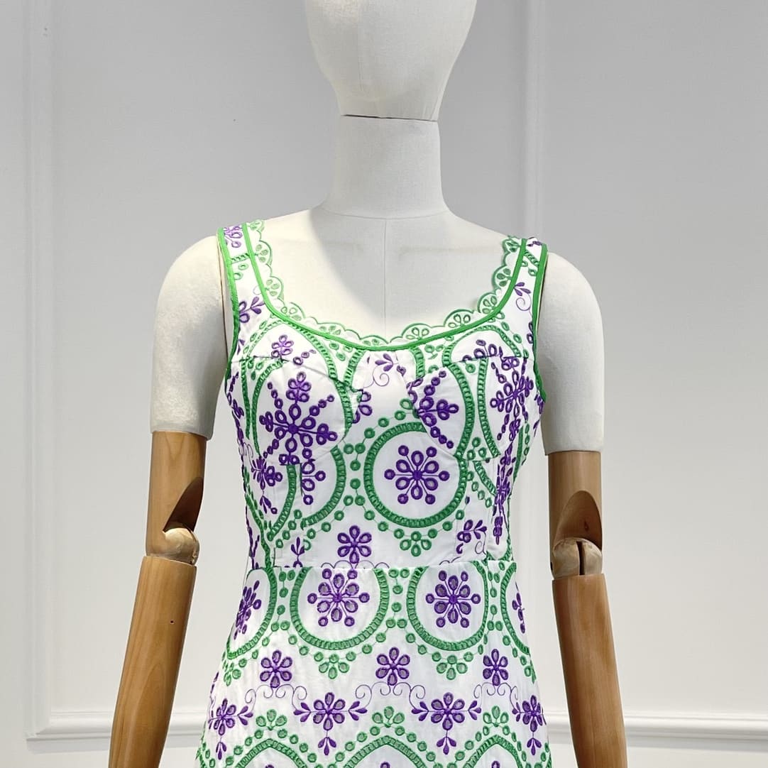 VÁY ZIMMERMANN Green Purple White Hollow Embroidery Irregular Hem Dress High Classy