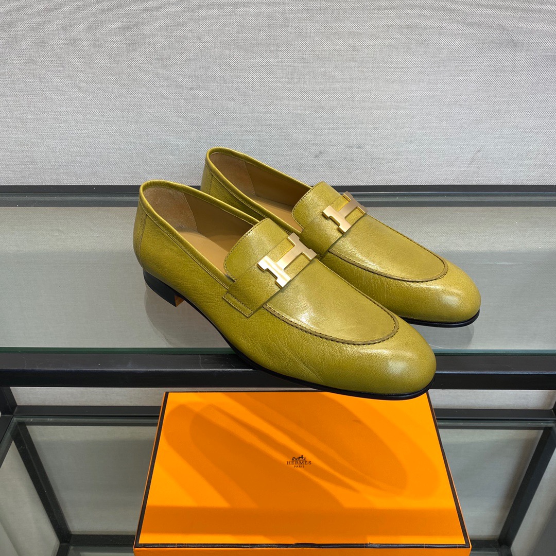 GIÀY HERMES LEATHER GREEN LOAFER SHOES