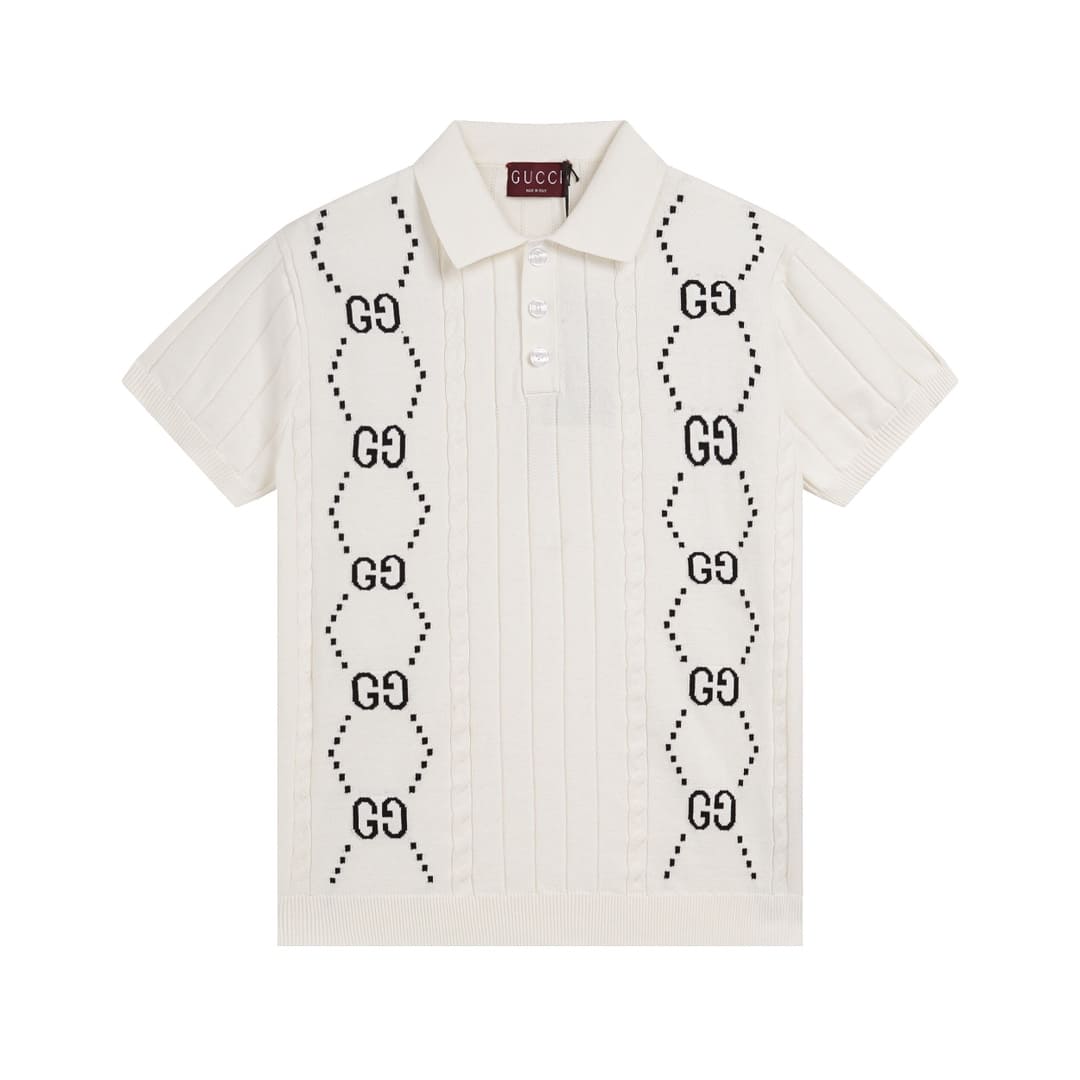 ÁO GUCCI POLO SHIRT INTARSIA WHITE MÀU TRẮNG DỆT KIM