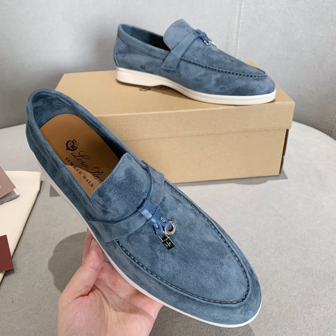 GIÀY LORO PIANA BLUE SHEEPSKIN SUEDE LOAFER DA CỪU