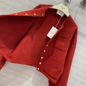 ÁO Celine Women Reversible Snap Cardigan in Cashmere-Maroon